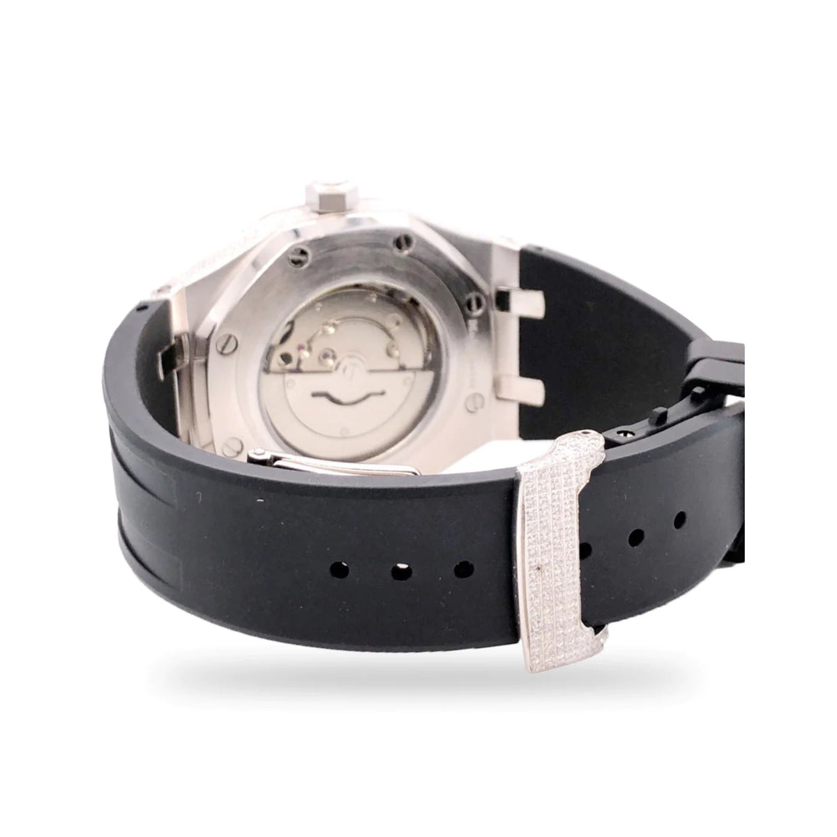Moissanite Stainless Steel Watch Black Rubber Band 15-3/4 Cttw
