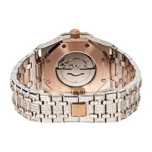 Moissanite Stainless Steel Watch Rose Two Tone Steel Band 22-1/3 Cttw
