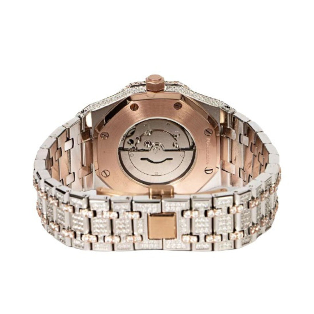 Moissanite Stainless Steel Watch Rose Two Tone Steel Band 22-1/3 Cttw