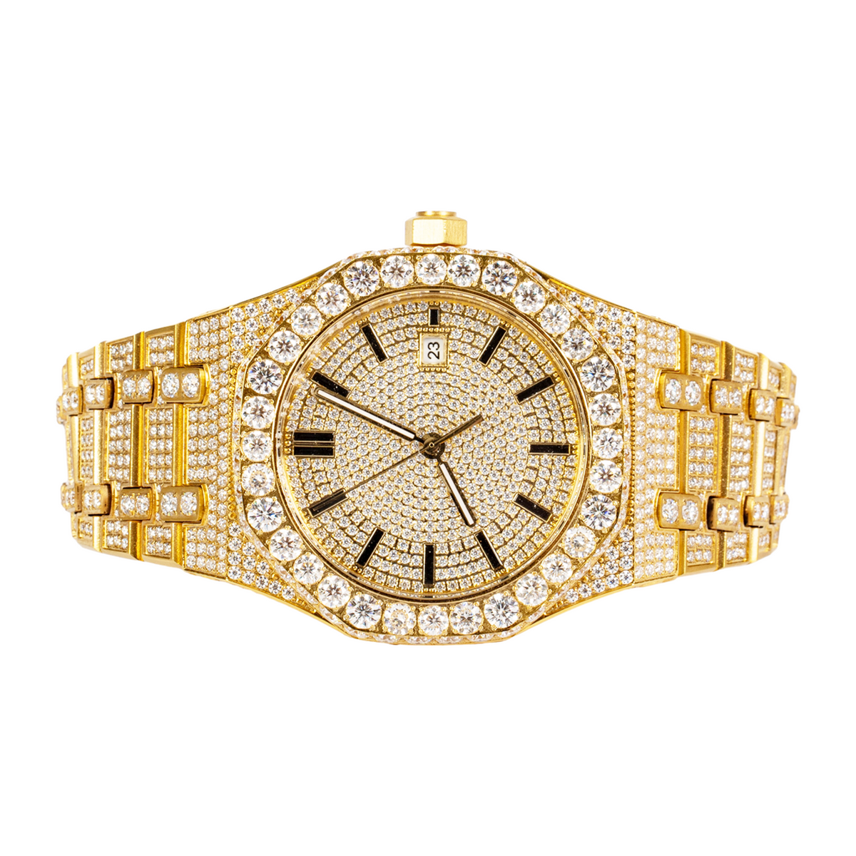 Moissanite Stainless Steel Yellow Band Mens Watch 22-1/3 Cttw