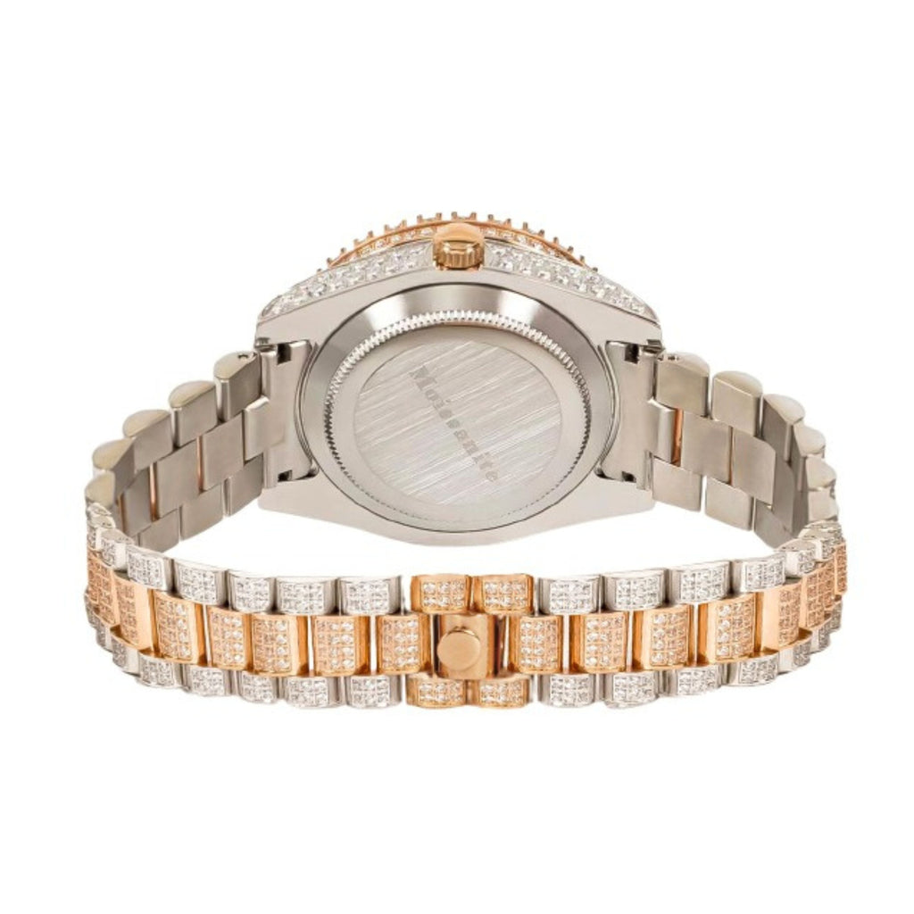 Moissanite Stainless Steel Rose Two Tone Band Mens Watch 17-1/3 Cttw