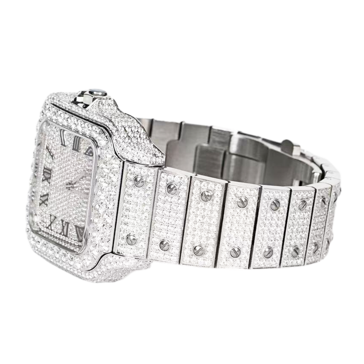 Moissanite Stainless Steel White Band Mens Watch 20-1/5 Cttw