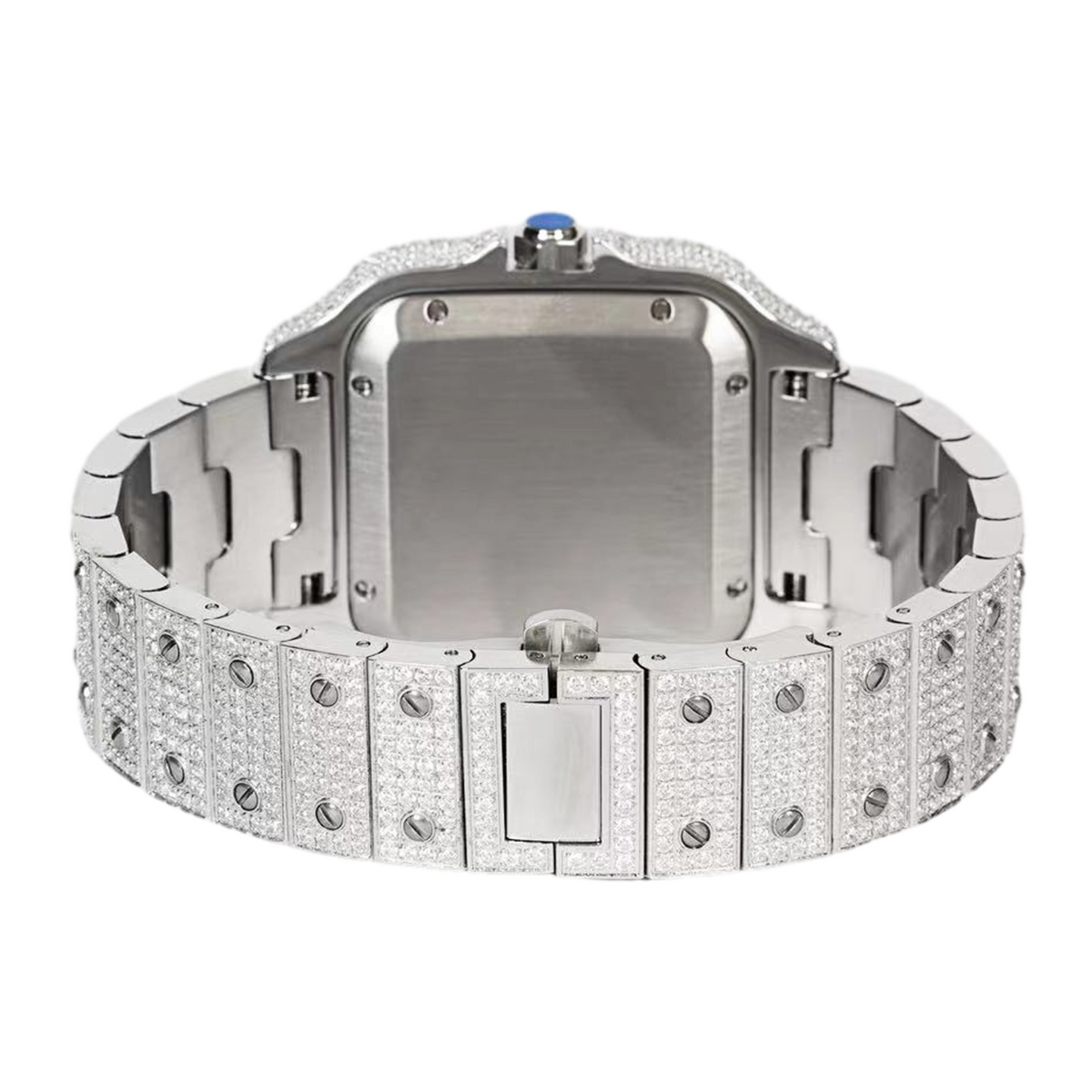Moissanite Stainless Steel White Band with Dark Grey Dial Mens Watch 20-1/5 Cttw