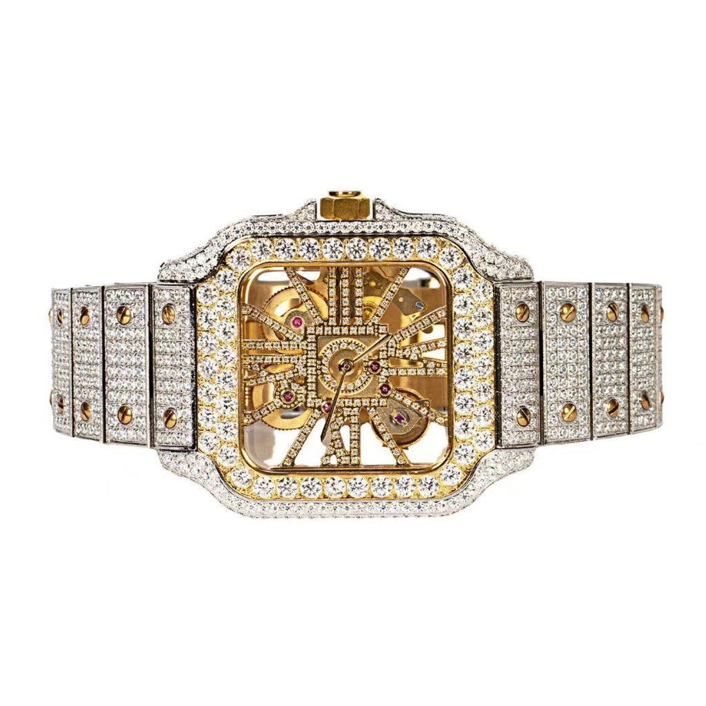 Moissanite Stainless Steel Yellow Two Tone Band Mens Watch 20-1/5 Cttw