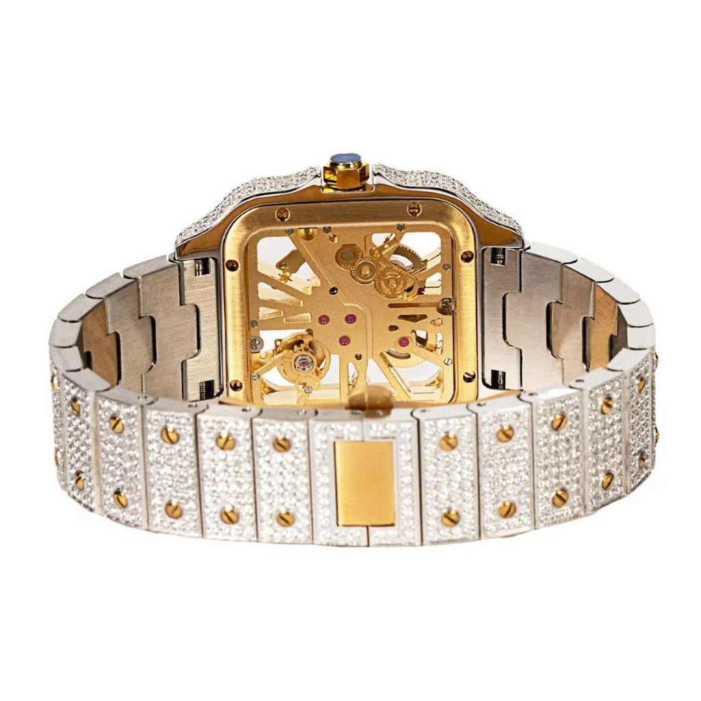 Moissanite Stainless Steel Yellow Two Tone Band Mens Watch 20-1/5 Cttw