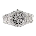 Moissanite Stainless Steel Skeleton Dial White Band Mens Watch