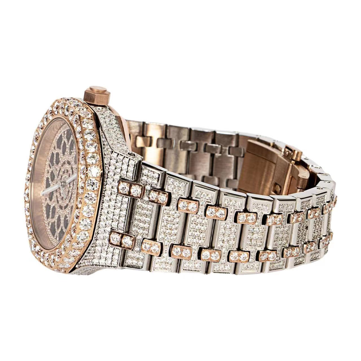Moissanite Stainless Steel Two Tone Rose Band Mens Watch