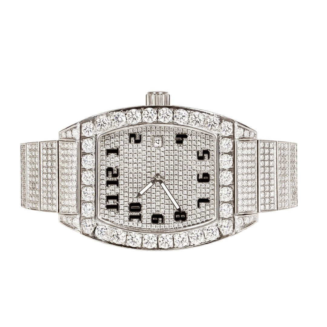 Moissanite Stainless Steel White Band Mens Watch