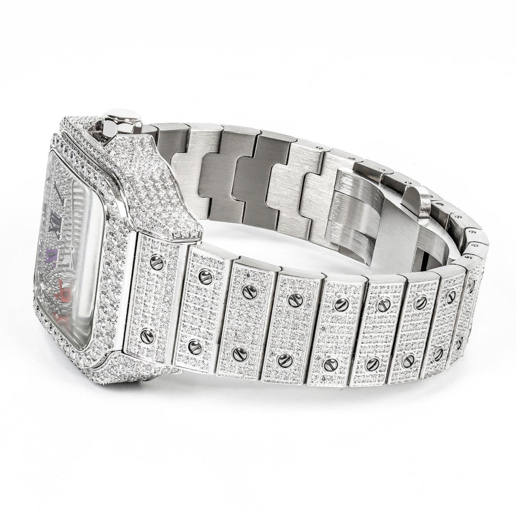 Moissanite Stainless Steel White Band with Rainbow dial Mens Watch 20-1/5 Cttw