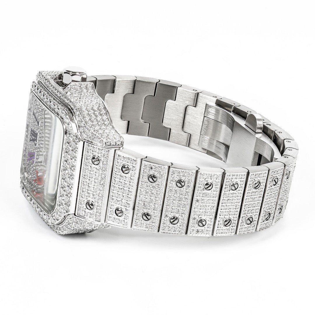 Moissanite Stainless Steel White Band with Rainbow dial Mens Watch 20-1/5 Cttw