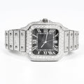 Moissanite Stainless Steel White Band with Dark Grey Dial Mens Watch 20-1/5 Cttw
