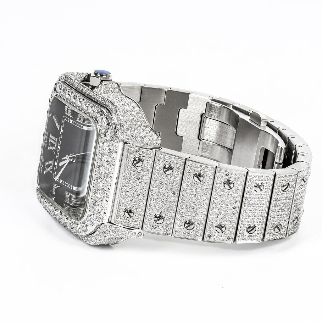Moissanite Stainless Steel White Band with Dark Grey Dial Mens Watch 20-1/5 Cttw