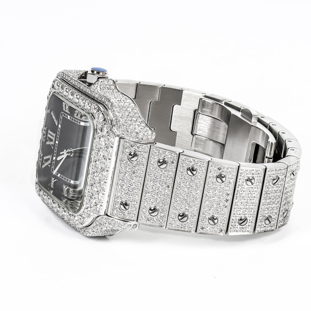 Moissanite Stainless Steel White Band with Dark Grey Dial Mens Watch 20-1/5 Cttw