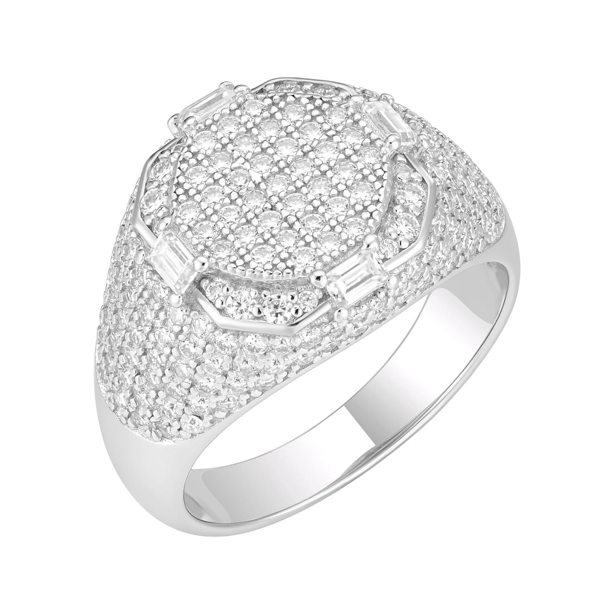 Sterling Silver Round Moissanite Designer SZ 10 Mens Ring RP 2 Cttw