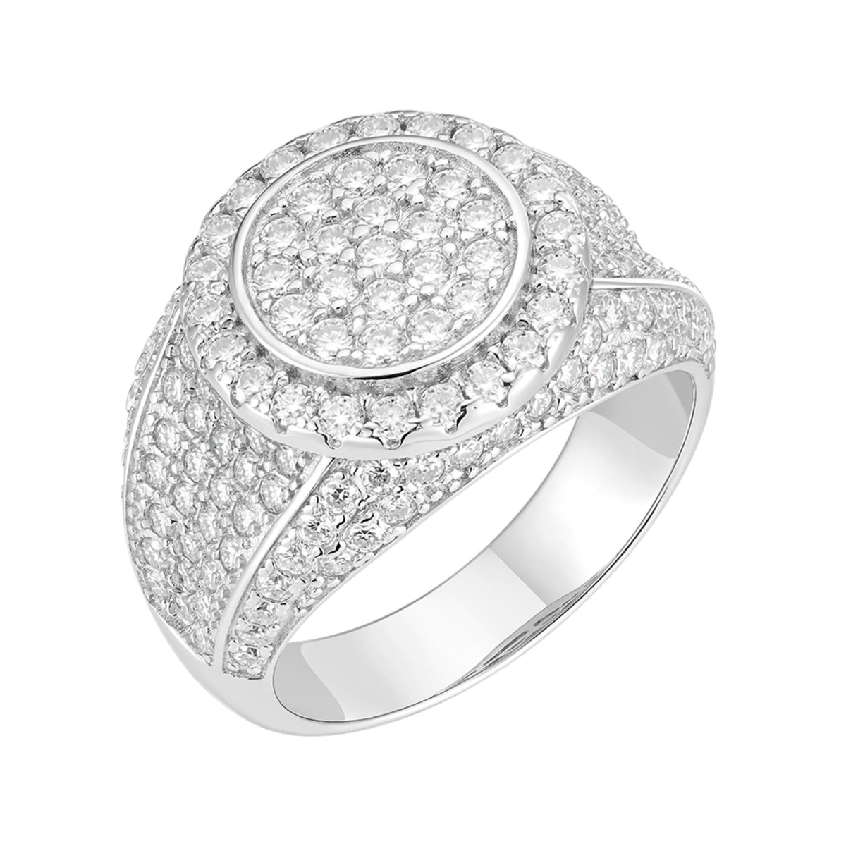 Sterling Silver Round Moissanite Designer SZ 10 Mens Ring RP 2-7/8 Cttw