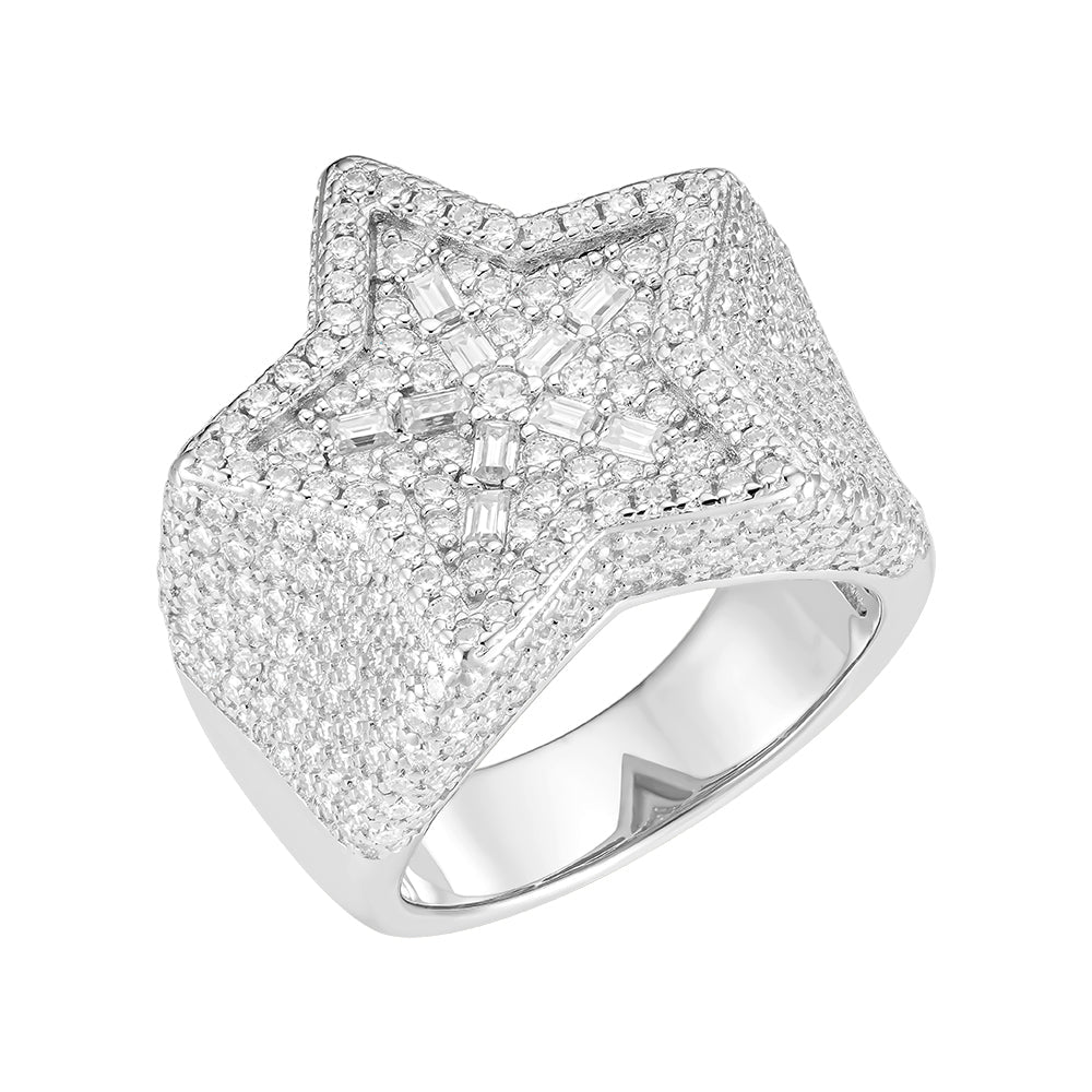 Sterling Silver Round Moissanite Star Designer SZ 10 Mens Ring RP 3-7/8 Cttw