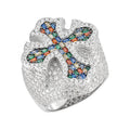 Sterling Silver Round Moissanite with Color CZ SZ 10 Cross Religious Mens Ring RP+BP 4-7/8 Cttw