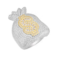 Sterling Silver Round Moissanite Dollar Symbol Designer SZ 10 Mens Ring RP+GP 4-5/8 Cttw