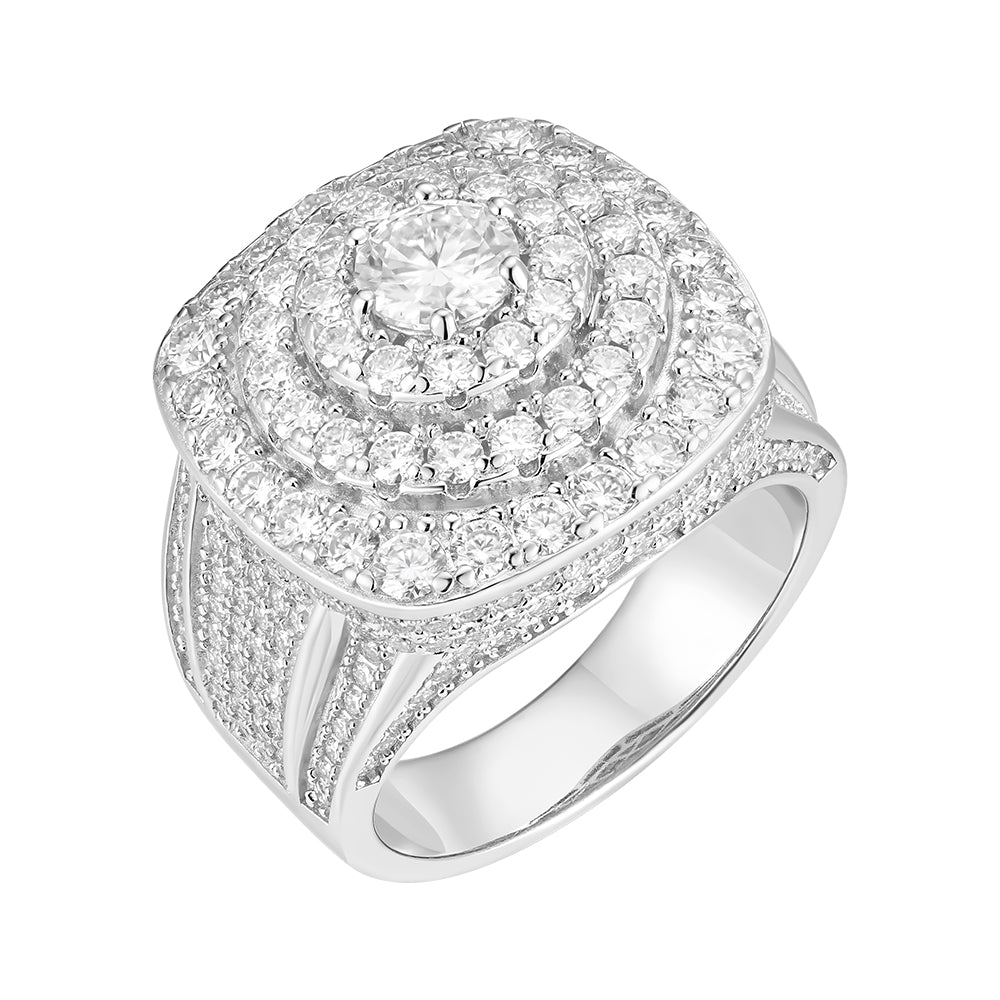 Sterling Silver Round Moissanite Designer SZ 10 Mens Ring RP 5-1/5 Cttw