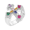 Sterling Silver Round Moissanite with Multicolor CZ Cross Religious SZ 10 Mens Ring RP 3/4 Cttw