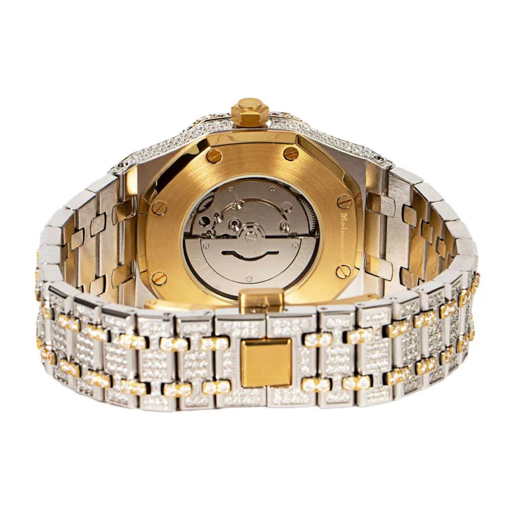 Men'S Stainless Steel Cz Yellow Two Tone Automatic Watch