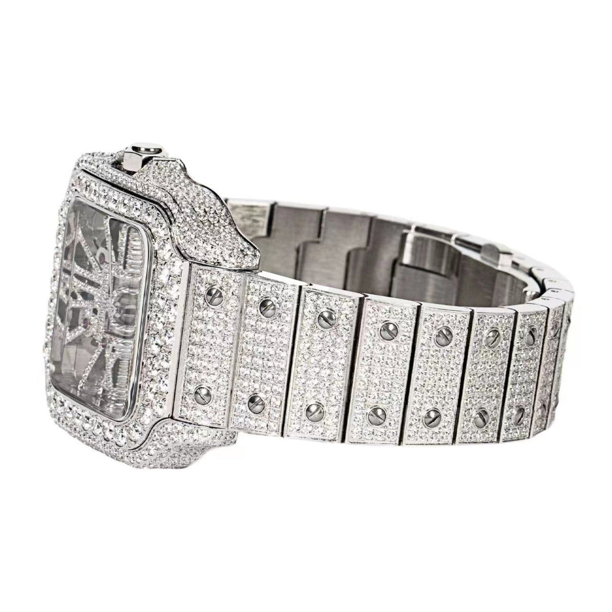 Stainless Steel CZ White Tone Automatic Mens Watch