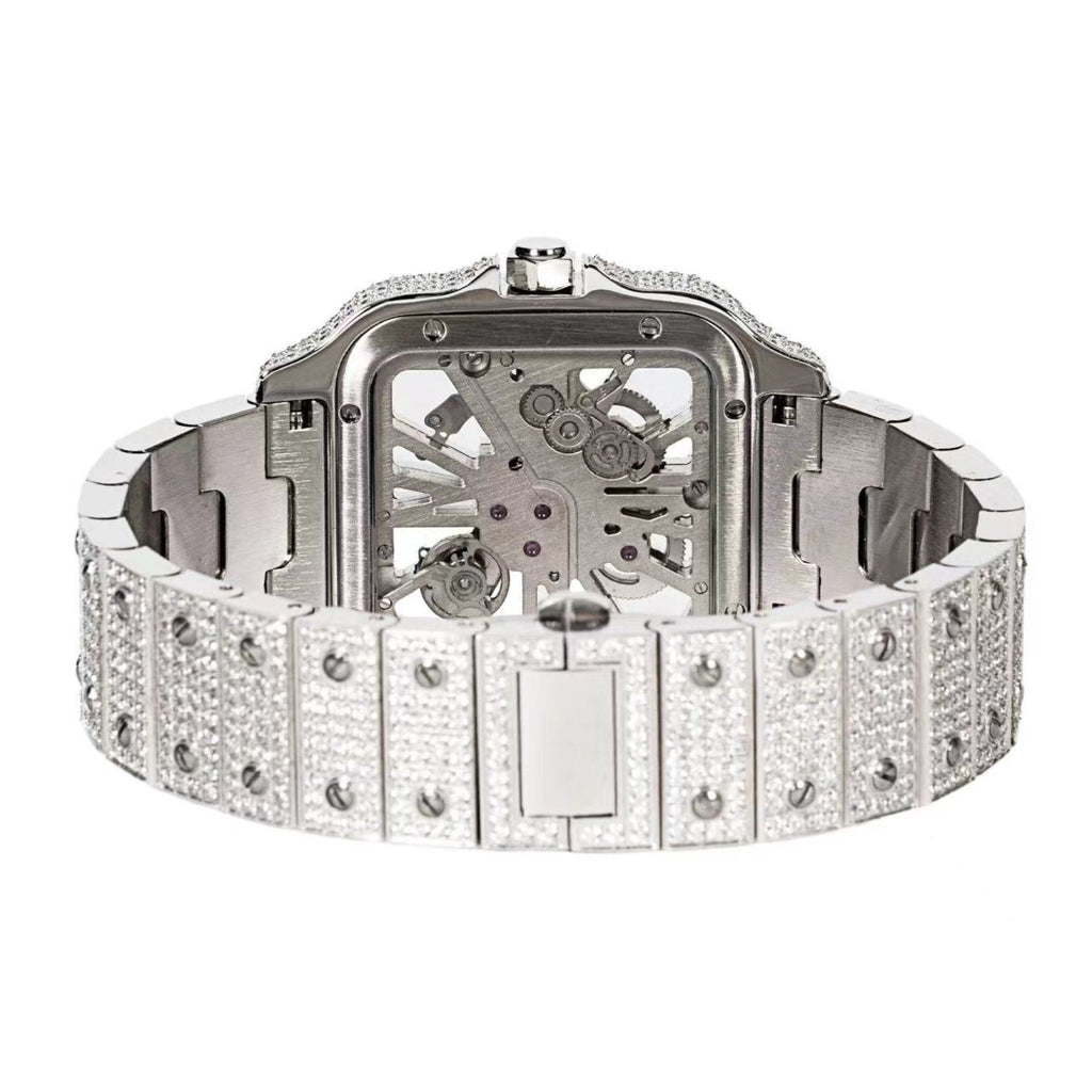 Stainless Steel CZ White Tone Automatic Mens Watch