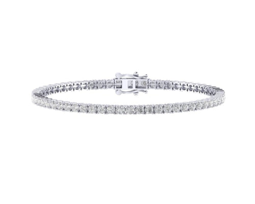 10K White Gold 3mm Round Cvd Diamond 7 Inch Tennis Bracelet 6-1/5 Cttw