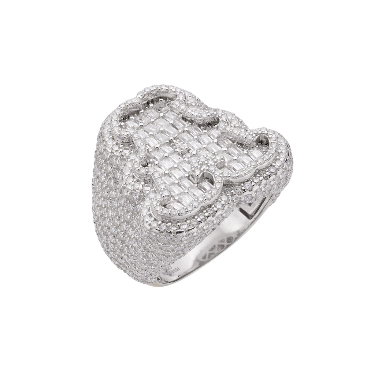 Sterling Silver Round Baguette Moissanite Albhabet A letter Initial SZ 10 Mens Ring RP 7-5/8 Cttw