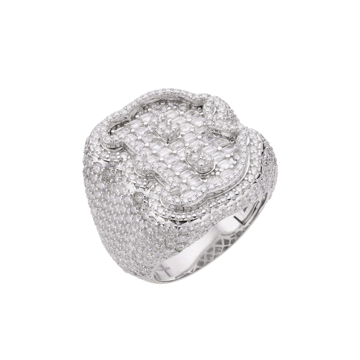 Sterling Silver Round Baugette Moissanite Albhabet B letter Initial SZ 10 Mens Ring RP 7 Cttw