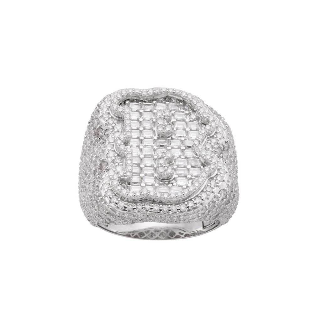 Sterling Silver Round Baugette Moissanite Albhabet B letter Initial SZ 10 Mens Ring RP 7 Cttw