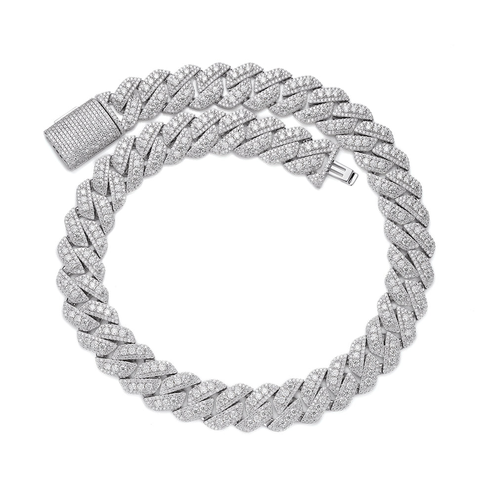 Sterling Silver Round Big Stone in Center Surrounded with Small Stones 12mm Moissanite Cuban Chain 8Inch Bracelet RP 10-7/8 Cttw