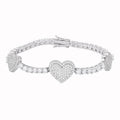 Sterling Silver Round Moissanite 15mm Heart Designer With 3mm Tennis Chain 7 Inch Bracelet RP 1-1/8 Cttw