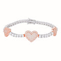 Sterling Silver Round Moissanite 15mm Heart Designer With 3mm Tennis Chain 7 Inch Bracelet RP+PP 1-1/8 Cttw
