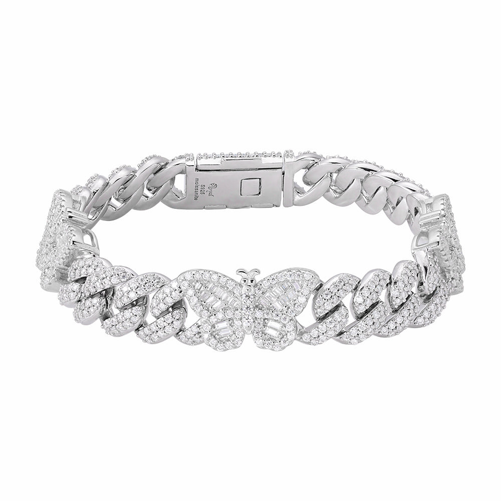 Sterling Silver Round Baguette Moissanite Butterfly Designer 7 Inch Bracelet RP 5-3/4 Cttw