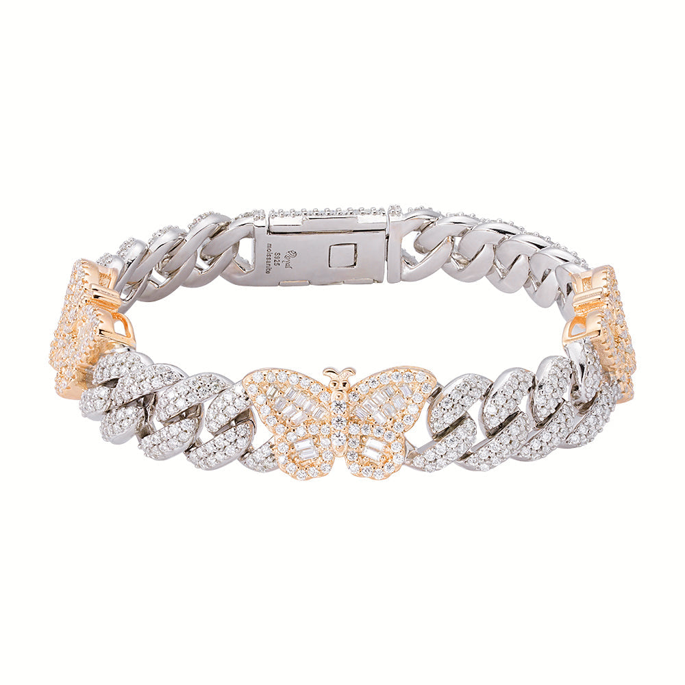Sterling Silver Round Baguette Moissanite Butterfly Designer 7 Inch Bracelet RP+GP 5-3/4 Cttw