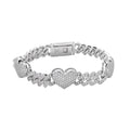 Sterling Silver Round Moissanite Cuban Heart Link Designer 7.5 Inch Bracelet RP 5-5/8 Cttw