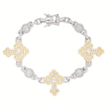 Sterling Silver Round Baguette Moissanite Cross Religious 8 Inch Bracelet RP+GP 10-1/6 Cttw