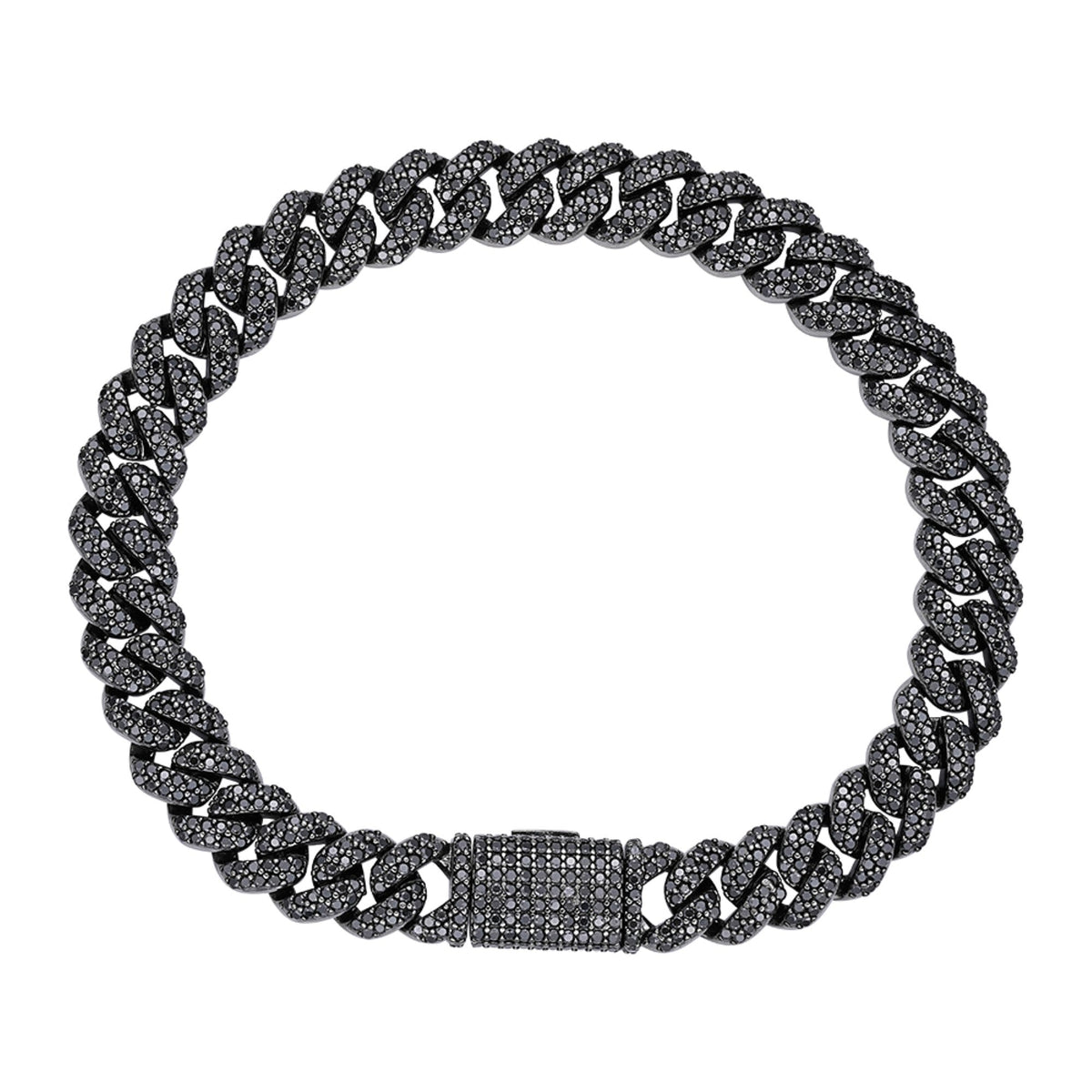 Sterling Silver 8mm Round Black Moissanite Miami Cuban 8 Inch Mens Bracelet BP+BP 5 Cttw