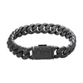Sterling Silver 12mm Round Black Moissanite Miami Cuban 8 Inch Mens Bracelet BP+BP 7-3/4 Cttw