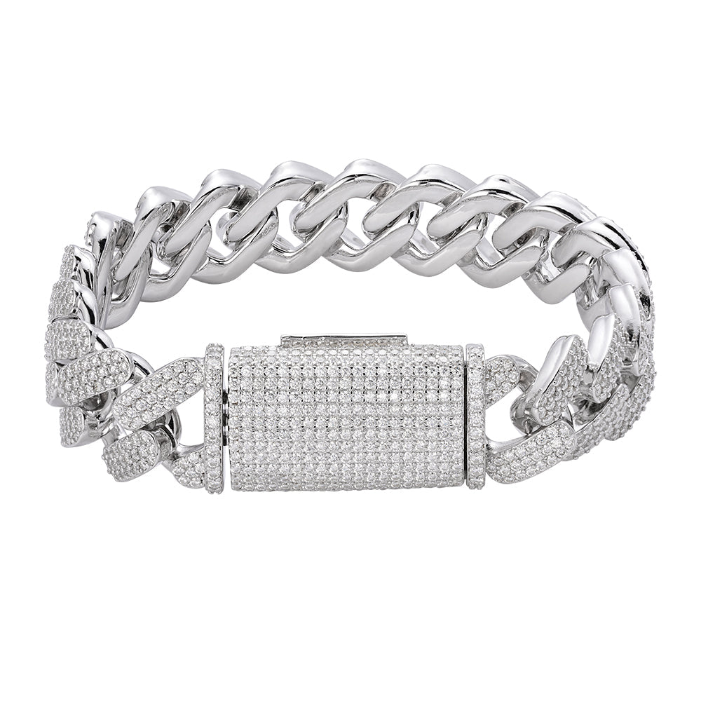 Sterling Silver Moissanite18mm Miami Cuban 8.5 Inch Mens Bracelet RP 17-1/3 Cttw