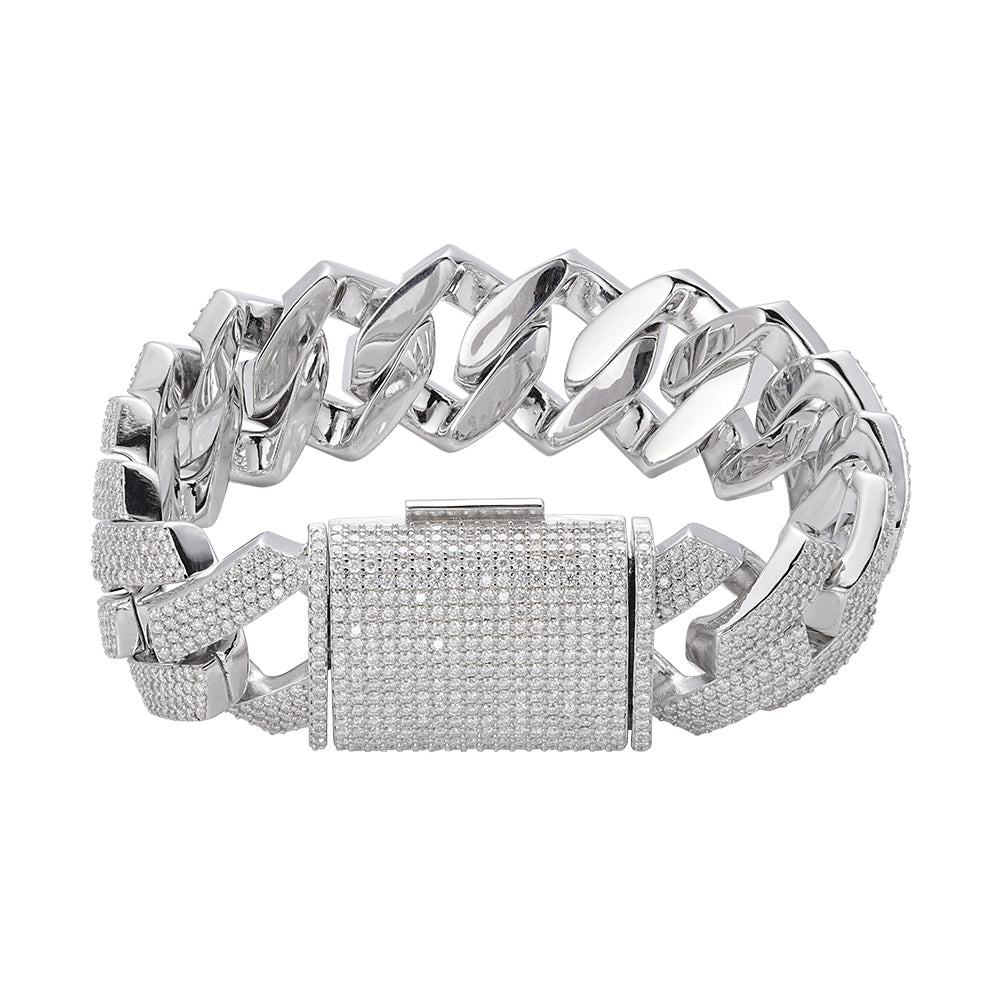 Sterling Silver Moissanite 23mm Miami Cuban 8.5 Inch Mens Bracelet RP 22 Cttw