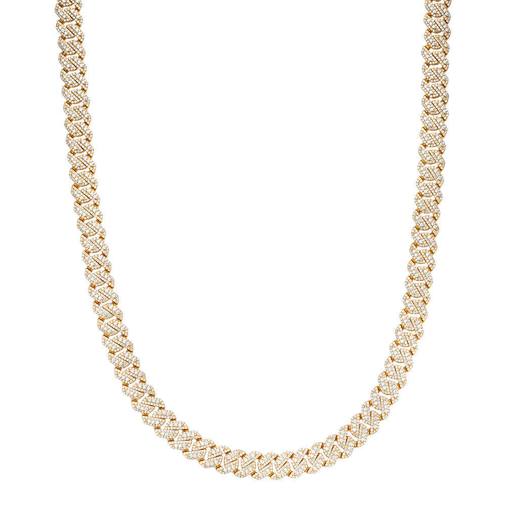 Sterling Silver Round Big Stone in Center Surrounded with Small Stones 10mm Moissanite Cuban Chain 22Inch Necklace GP 18-3/8 Cttw