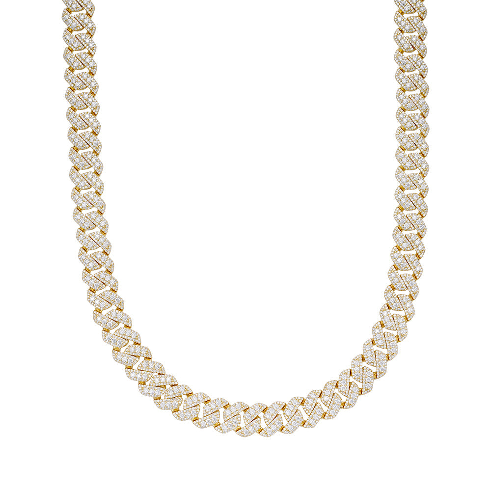 Sterling Silver Round Big Stone in Center Surrounded with Small Stones 12mm Moissanite Cuban Chain 22Inch Necklace GP 30 Cttw