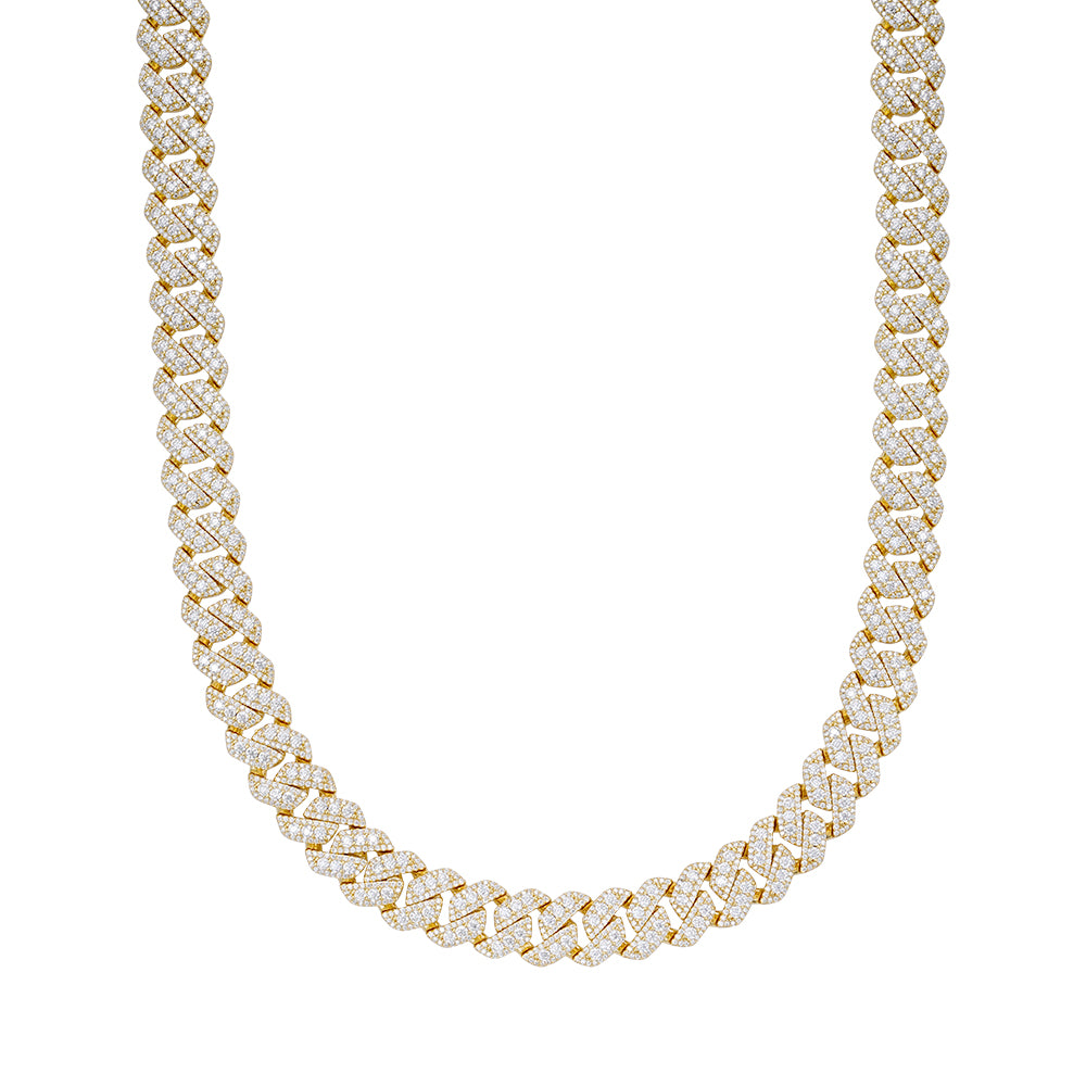 Sterling Silver Round Big Stone in Center Surrounded with Small Stones 12mm Moissanite Cuban Chain 22Inch Necklace GP 30 Cttw