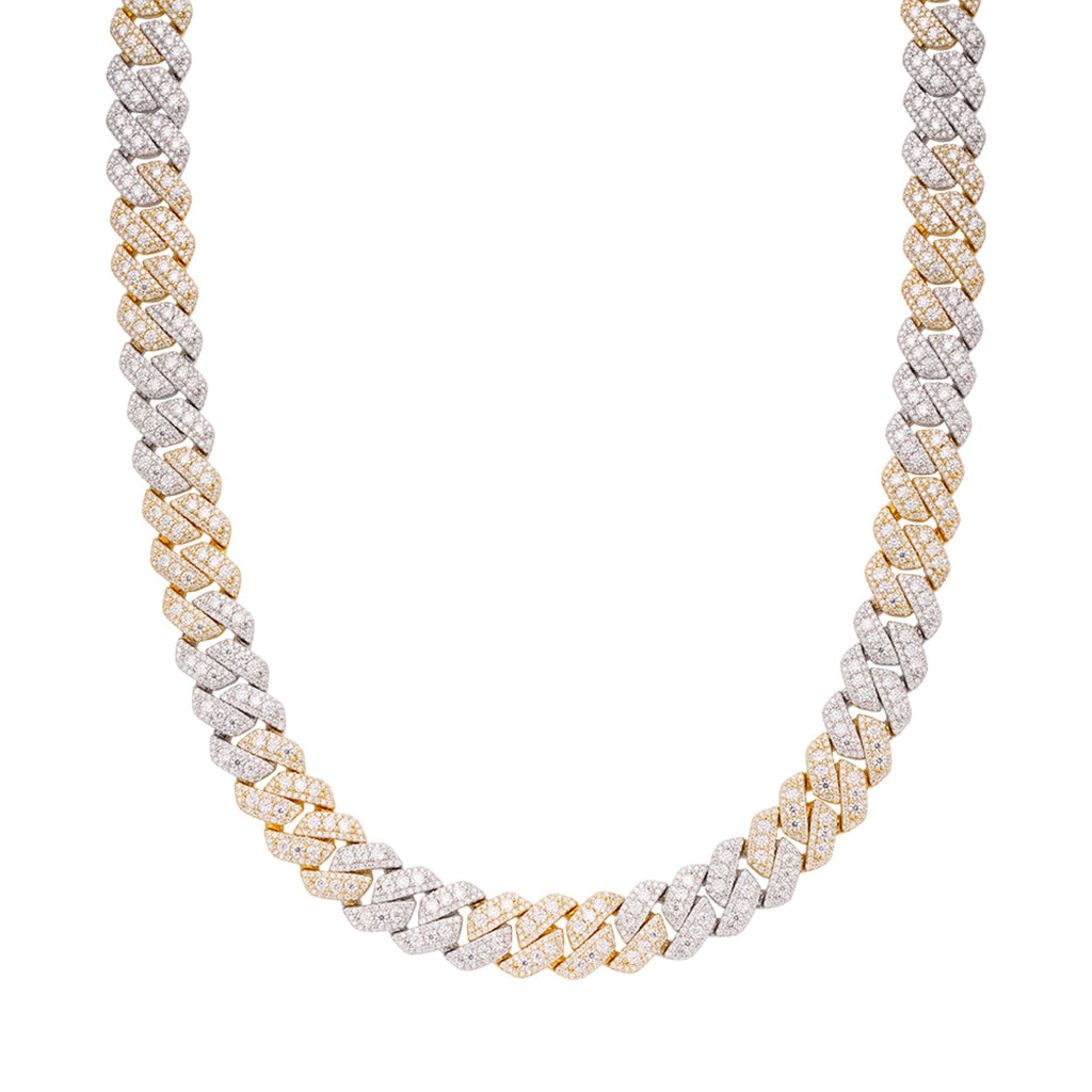 Sterling Silver Round Big Stone in Center Surrounded with Small Stones 12mm Moissanite Cuban Chain 22Inch Necklace RP+GP 30 Cttw