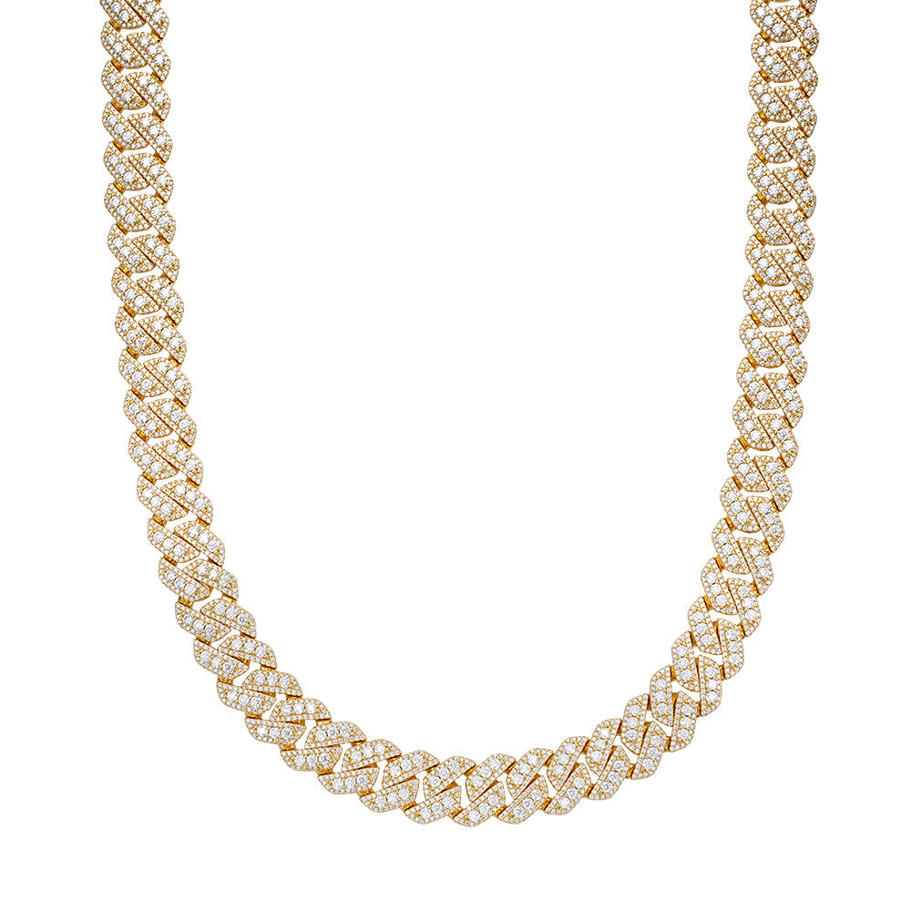 Sterling Silver Round Big Stone in Center Surrounded with Small Stones 14mm Moissanite Cuban Chain 22Inch Necklace GP 34 Cttw