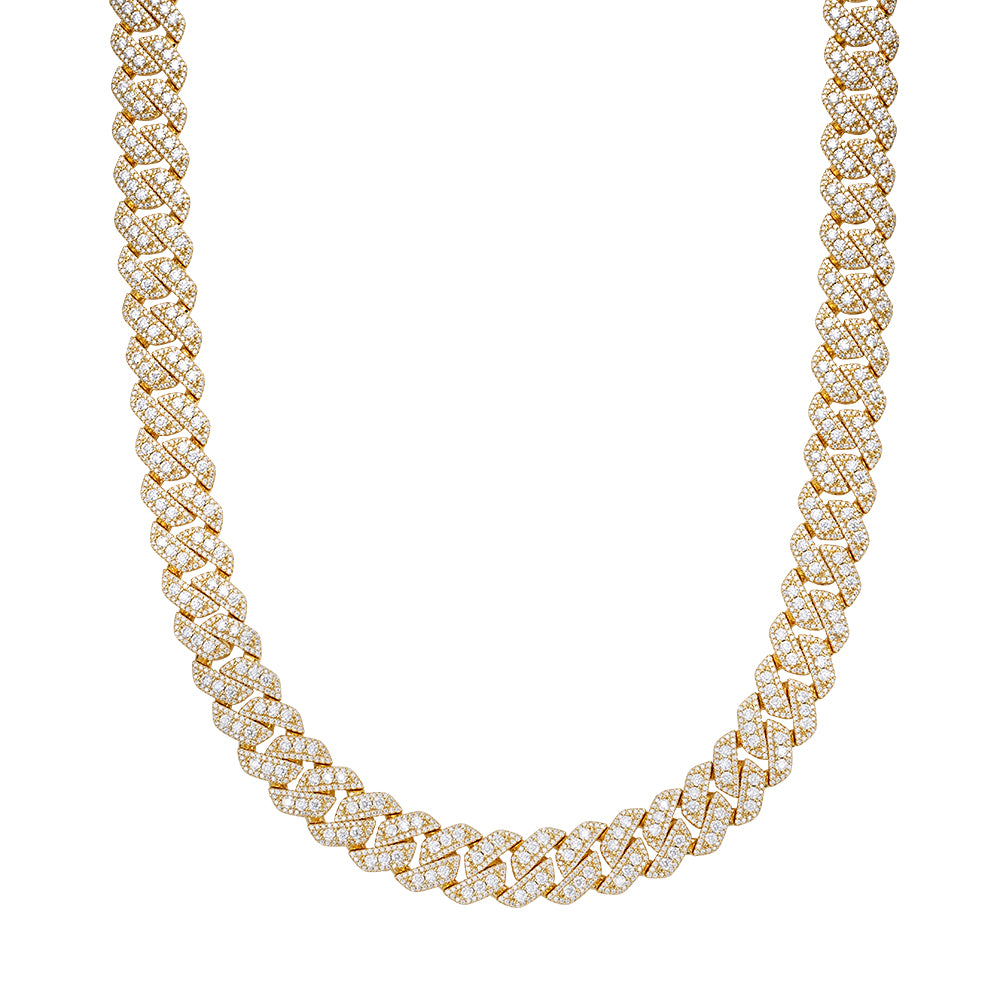 Sterling Silver Round Big Stone in Center Surrounded with Small Stones 14mm Moissanite Cuban Chain 22Inch Necklace GP 34 Cttw