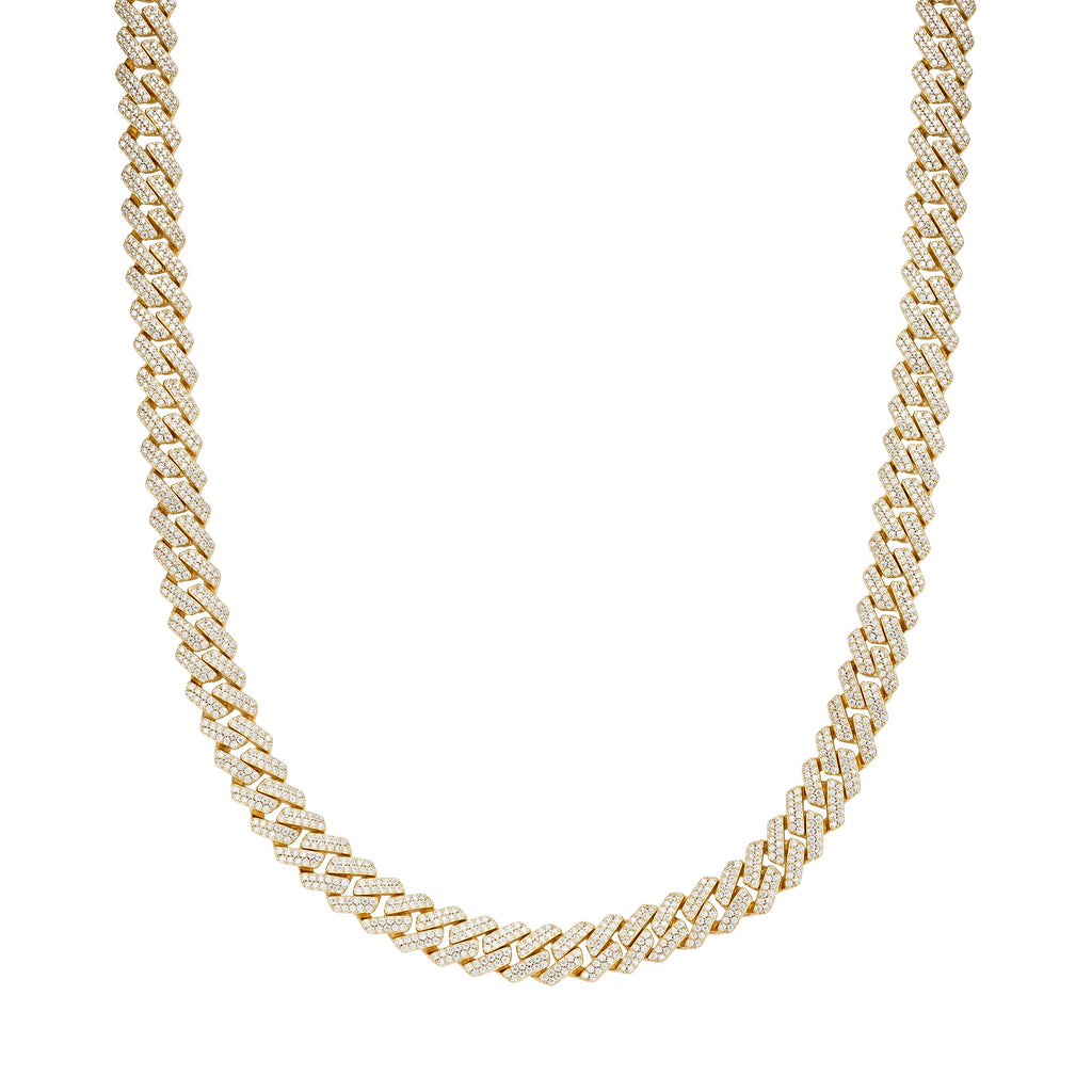 Sterling Silver Round Moissanite 22 Inch Snake Cuban Chain Necklace GP 15-5/8 Cttw
