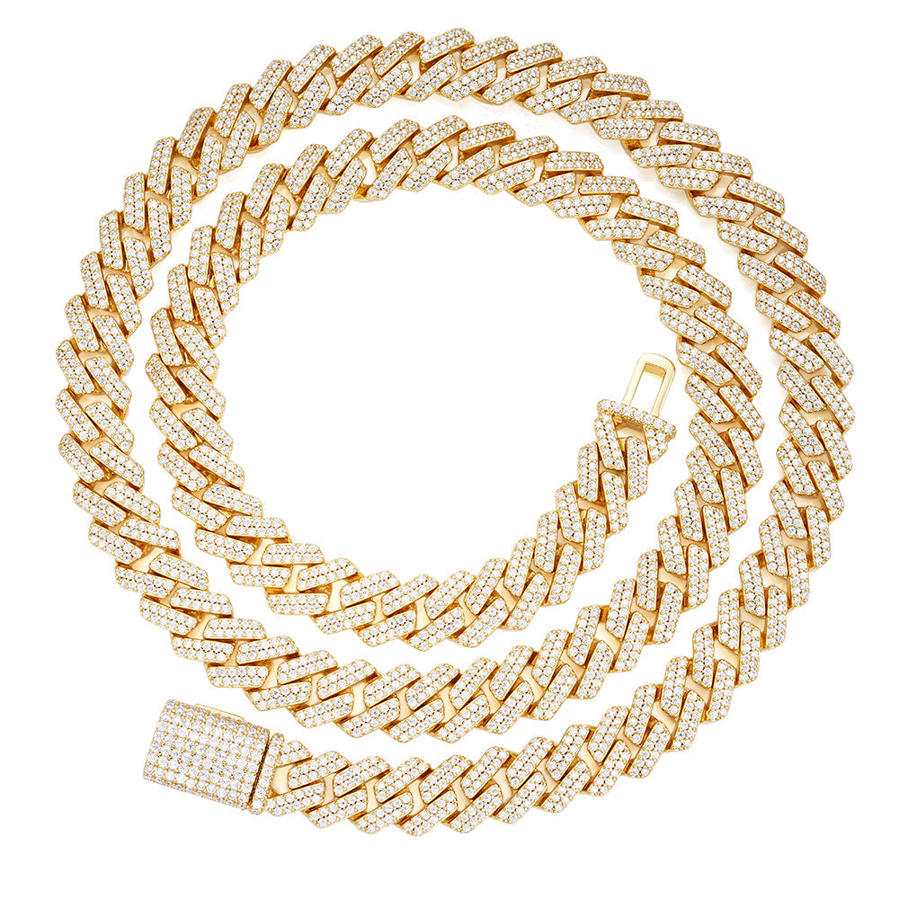 Sterling Silver Round Moissanite 22 Inch Snake Cuban Chain Necklace GP 15-5/8 Cttw